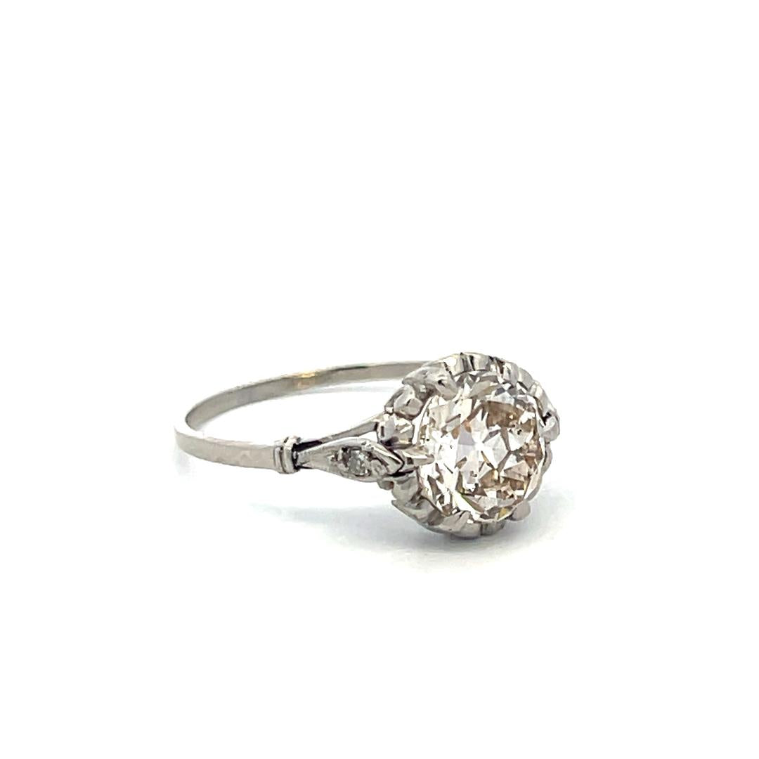 Platinum Engagement Ring with 1.87 Carat Old European GIA Diamonds Size 6.75