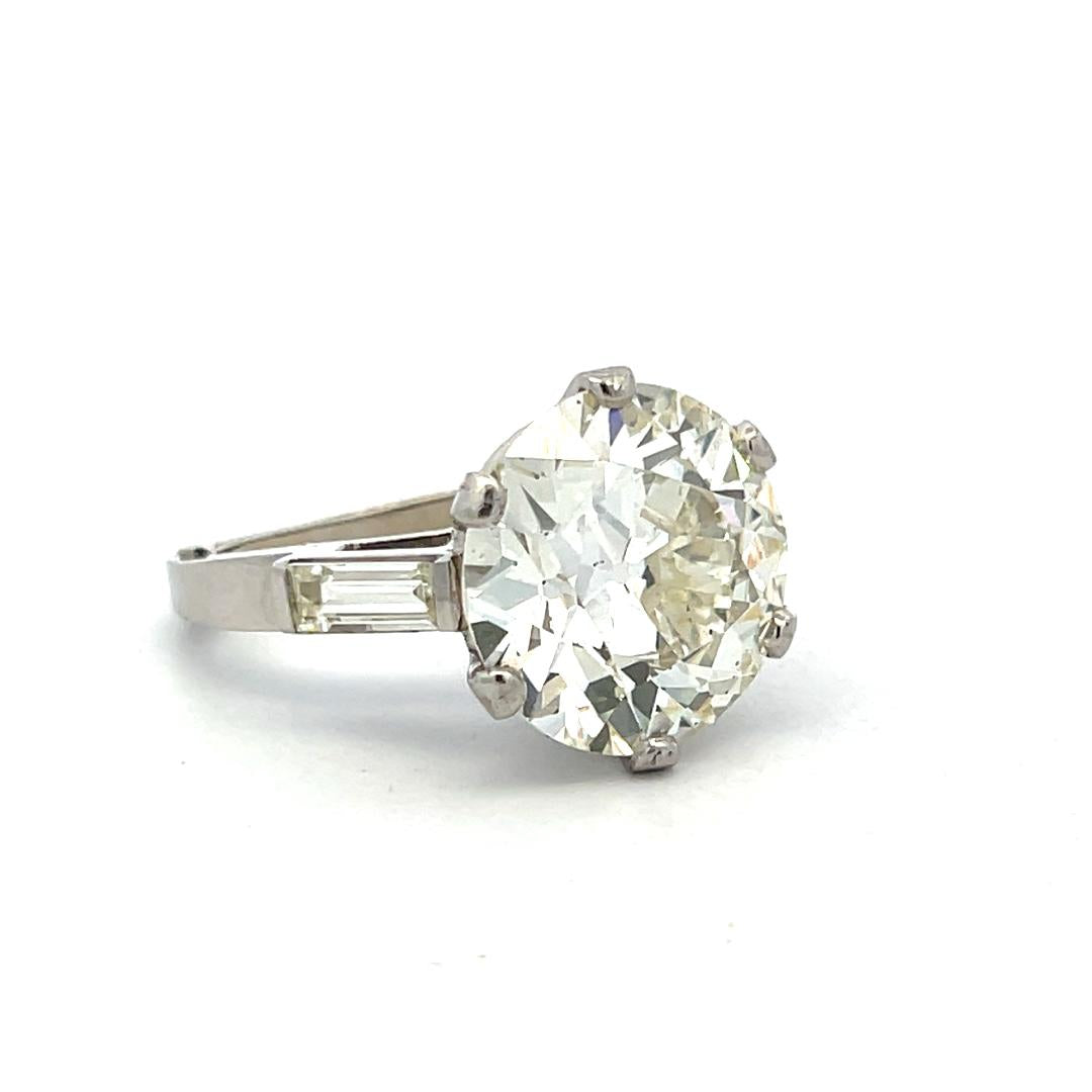 Platinum Engagement Ring 9.73 Carat Old European & Baguette Diamonds L-SI1 GIA