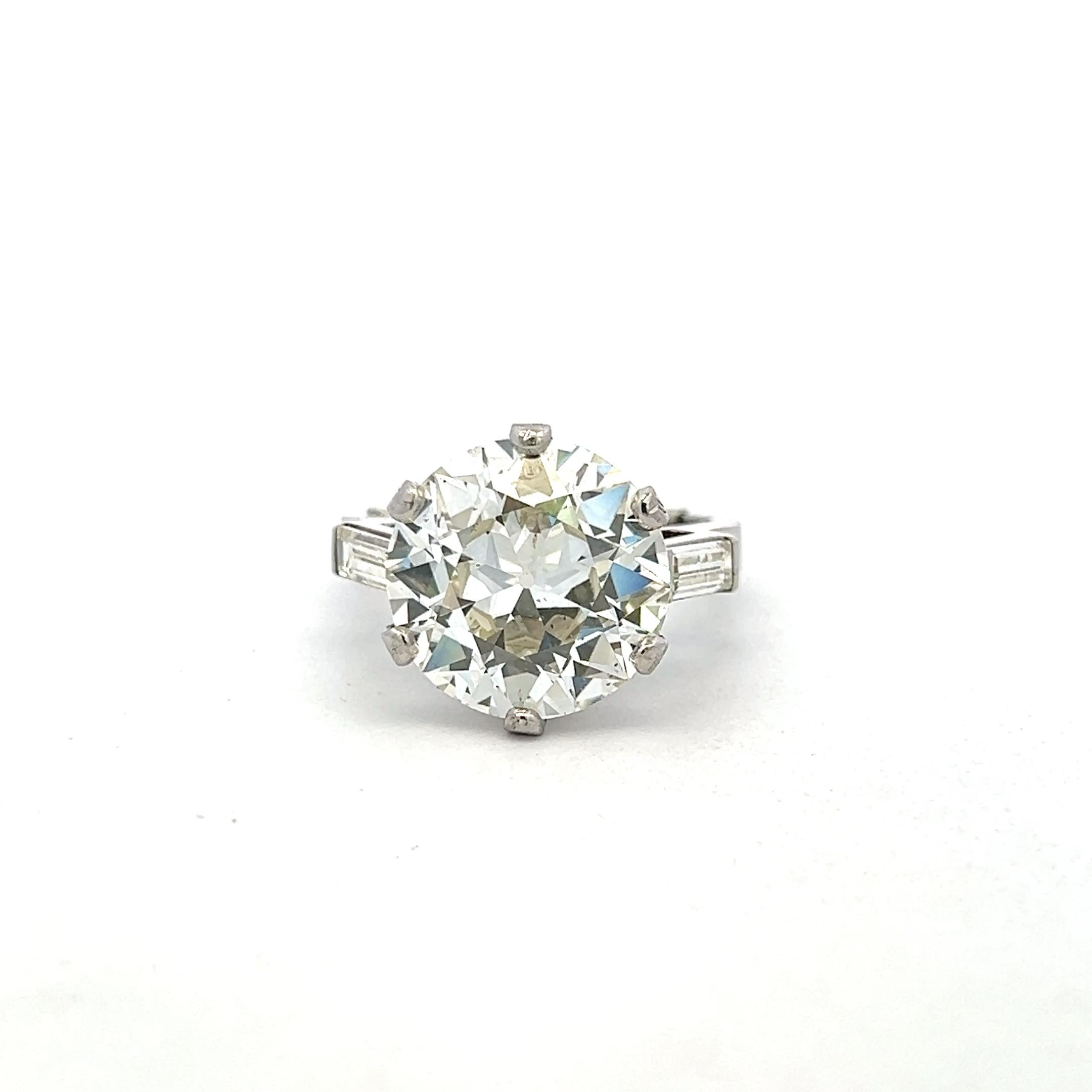 Platinum Engagement Ring 9.73 Carat Old European & Baguette Diamonds L-SI1 GIA