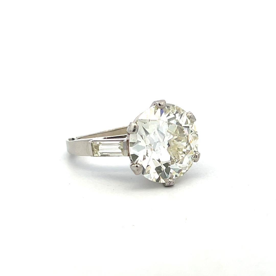 Platinum Engagement Ring 9.73 Carat Old European & Baguette Diamonds L-SI1 GIA