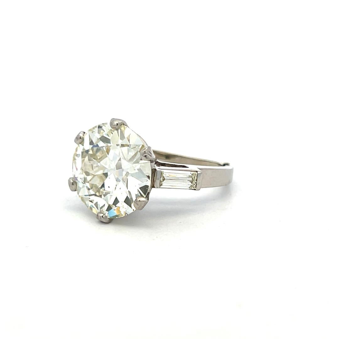 Platinum Engagement Ring 9.73 Carat Old European & Baguette Diamonds L-SI1 GIA