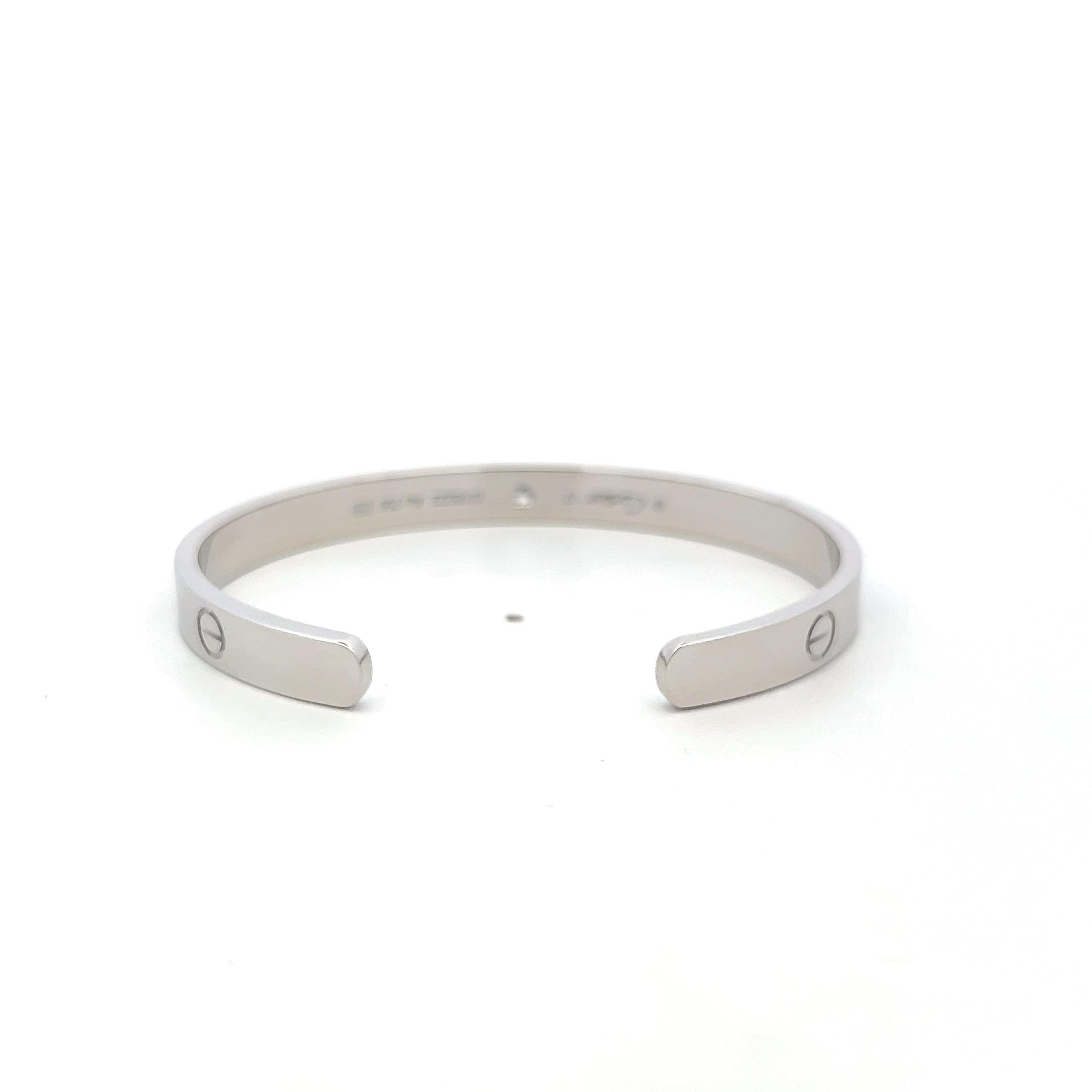 Cartier 18K White Gold Cuff Bracelet with 0.1 Carat Round F VVS Diamonds Size 17