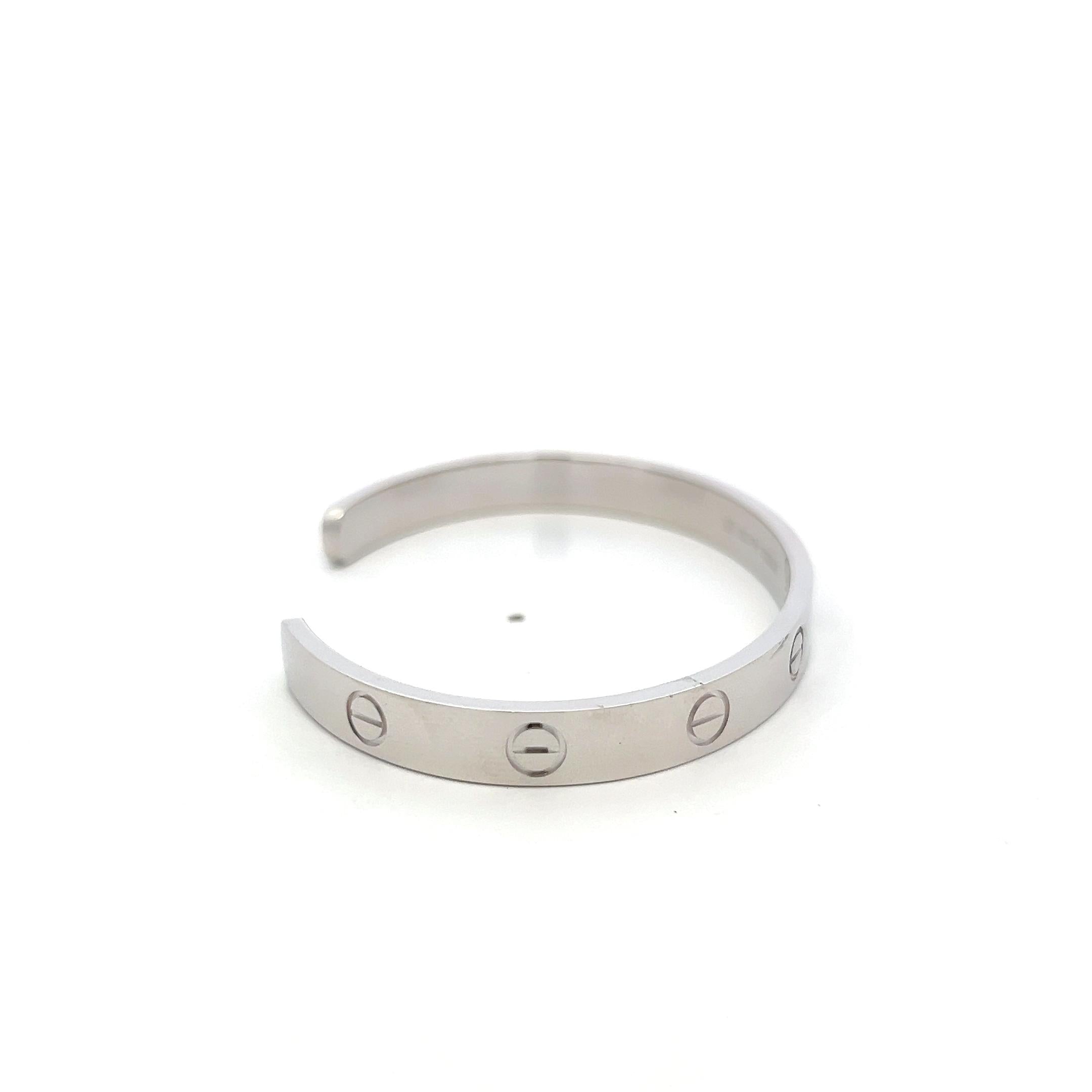 Cartier 18K White Gold Cuff Bracelet with 0.1 Carat Round F VVS Diamonds Size 17
