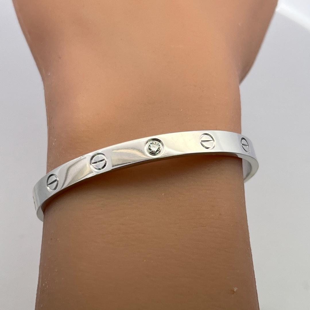Cartier 18K White Gold Cuff Bracelet with 0.1 Carat Round F VVS Diamonds Size 17