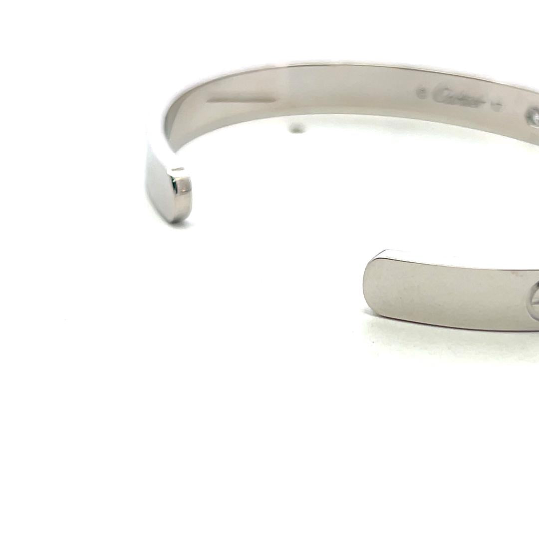 Cartier 18K White Gold Cuff Bracelet with 0.1 Carat Round F VVS Diamonds Size 17