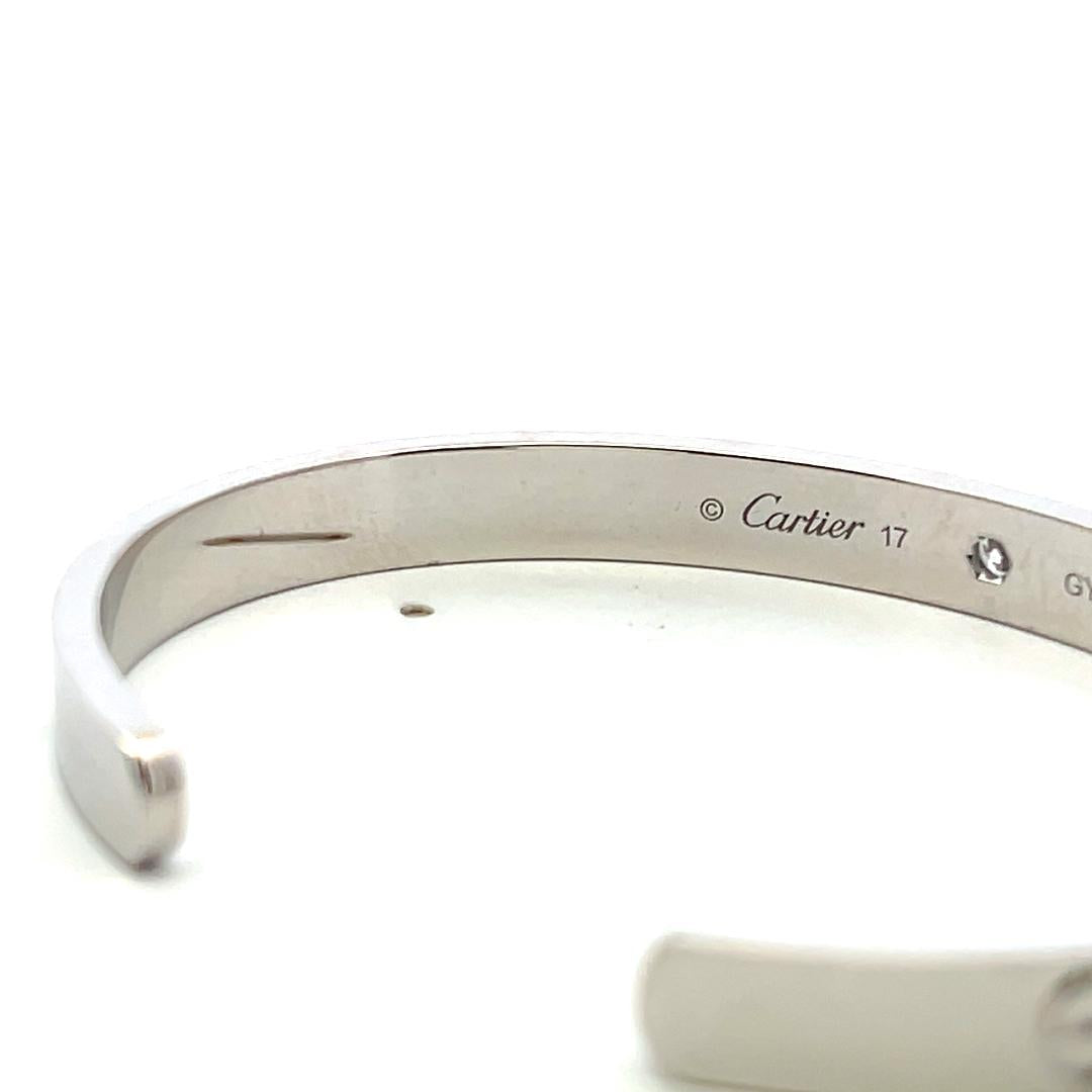 Cartier 18K White Gold Cuff Bracelet with 0.1 Carat Round F VVS Diamonds Size 17