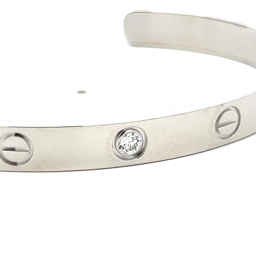 Cartier 18K White Gold Cuff Bracelet with 0.1 Carat Round F VVS Diamonds Size 17