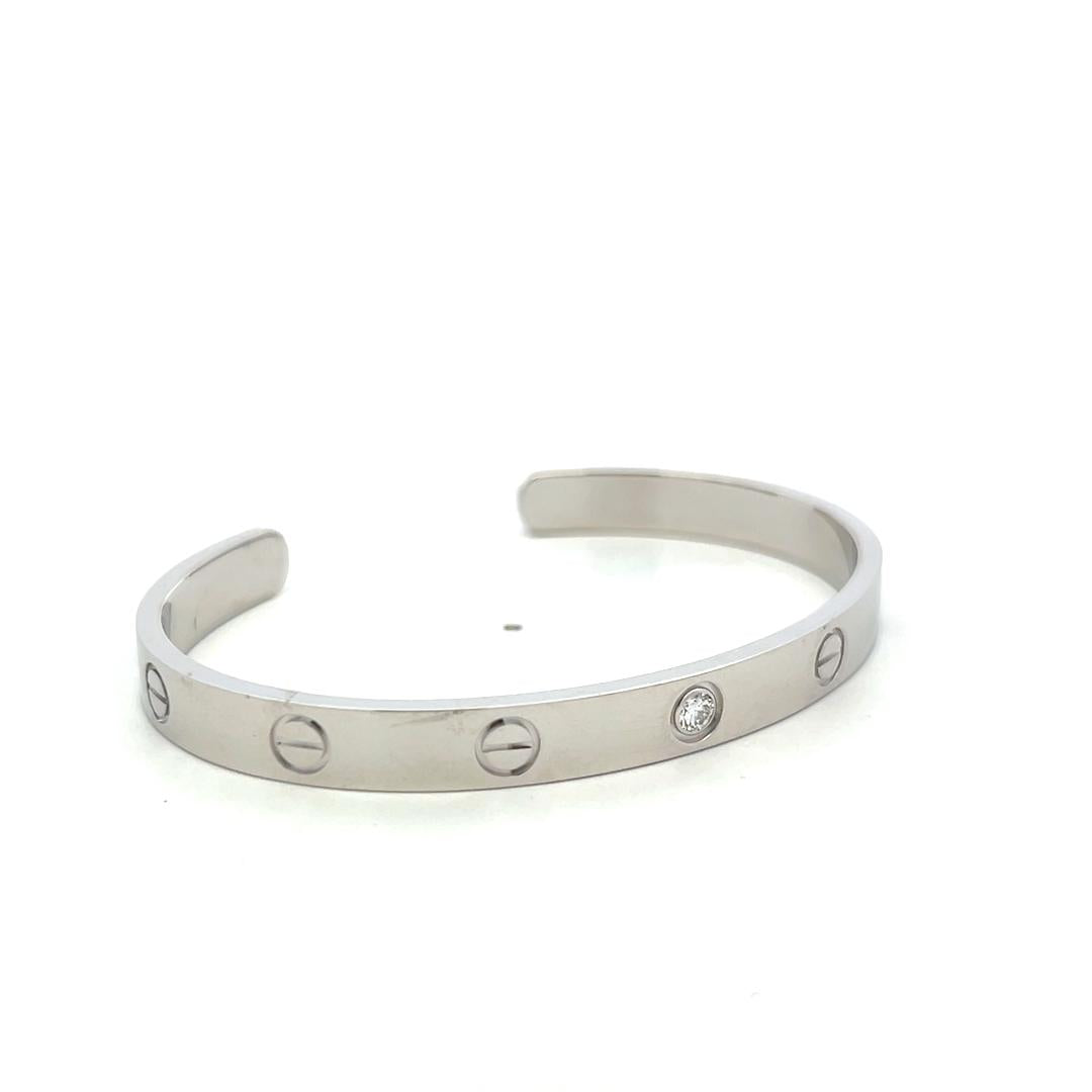 Cartier 18K White Gold Cuff Bracelet with 0.1 Carat Round F VVS Diamonds Size 17