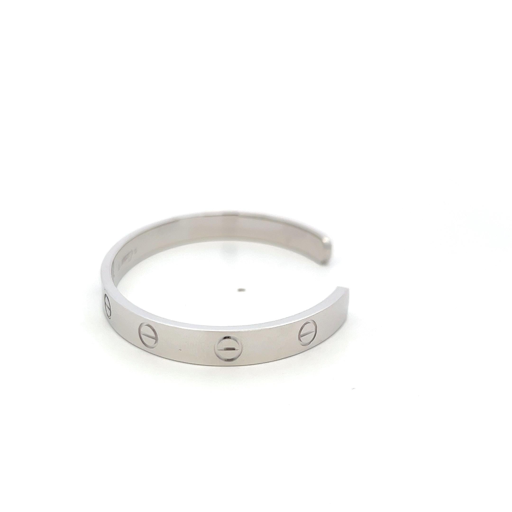Cartier 18K White Gold Cuff Bracelet with 0.1 Carat Round F VVS Diamonds Size 17
