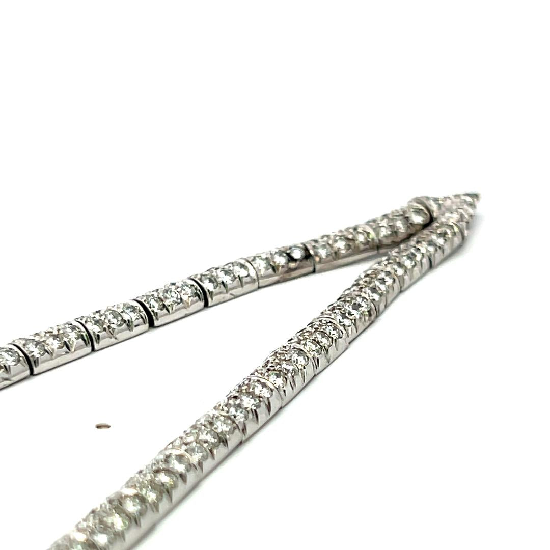 Vintage Gold Silver and Palladium V-shaped Necklace with 10.92 Carat Diamonds