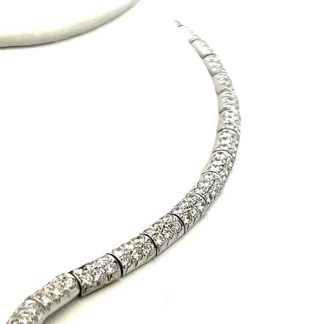 Vintage Gold Silver and Palladium V-shaped Necklace with 10.92 Carat Diamonds