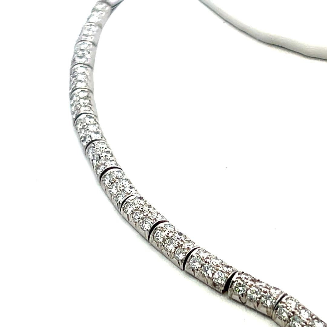Vintage Gold Silver and Palladium V-shaped Necklace with 10.92 Carat Diamonds