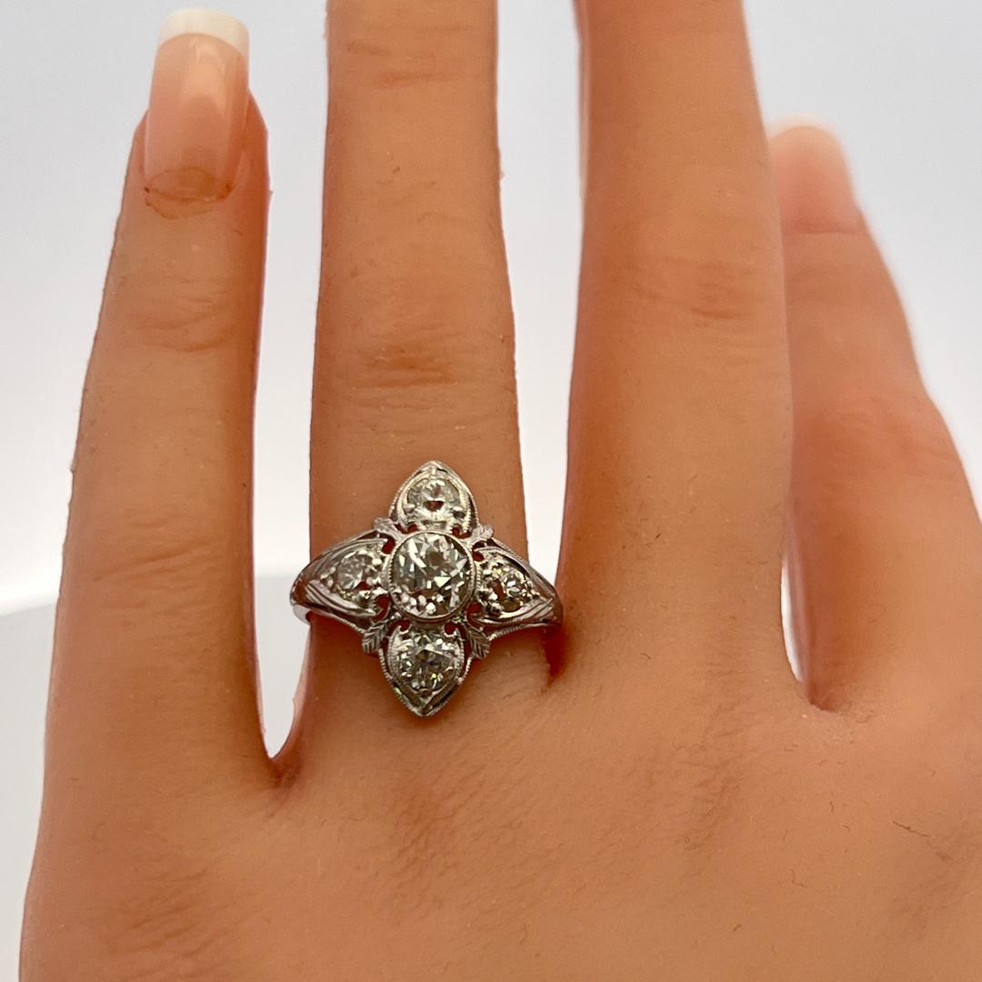 Vintage Platinum Art Deco Ring with 1.84 Carat Old European Cut Diamonds Size 6