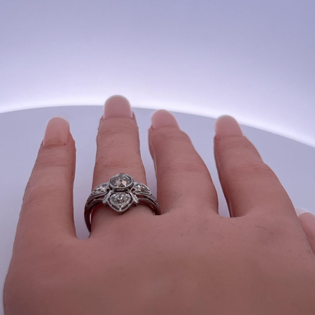 Vintage Platinum Art Deco Ring with 1.84 Carat Old European Cut Diamonds Size 6