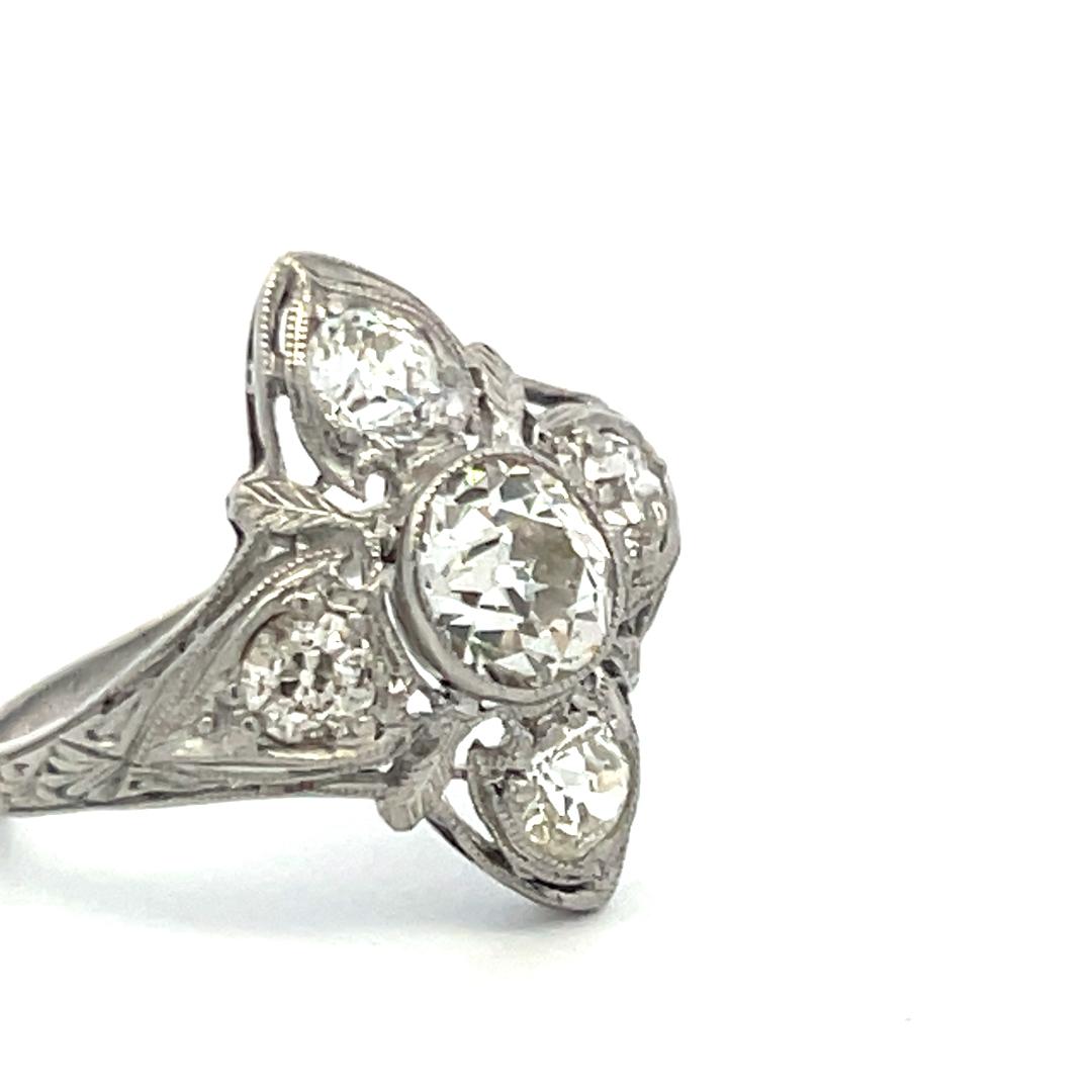 Vintage Platinum Art Deco Ring with 1.84 Carat Old European Cut Diamonds Size 6