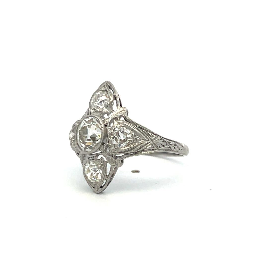 Vintage Platinum Art Deco Ring with 1.84 Carat Old European Cut Diamonds Size 6