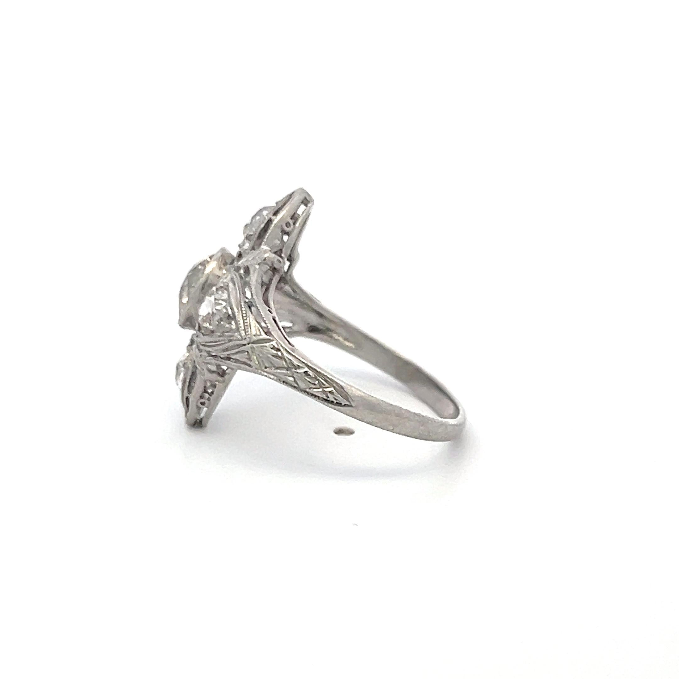 Vintage Platinum Art Deco Ring with 1.84 Carat Old European Cut Diamonds Size 6