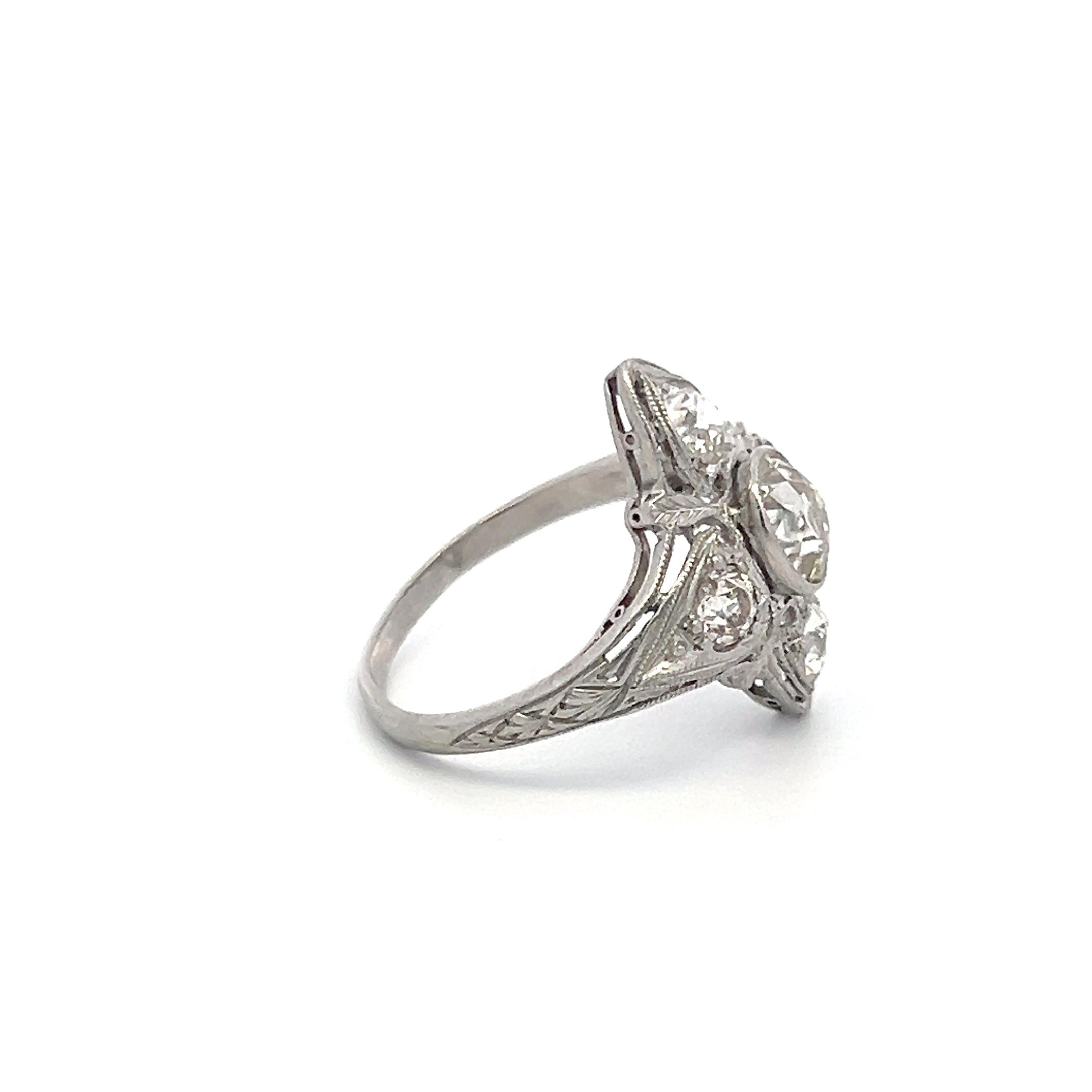 Vintage Platinum Art Deco Ring with 1.84 Carat Old European Cut Diamonds Size 6