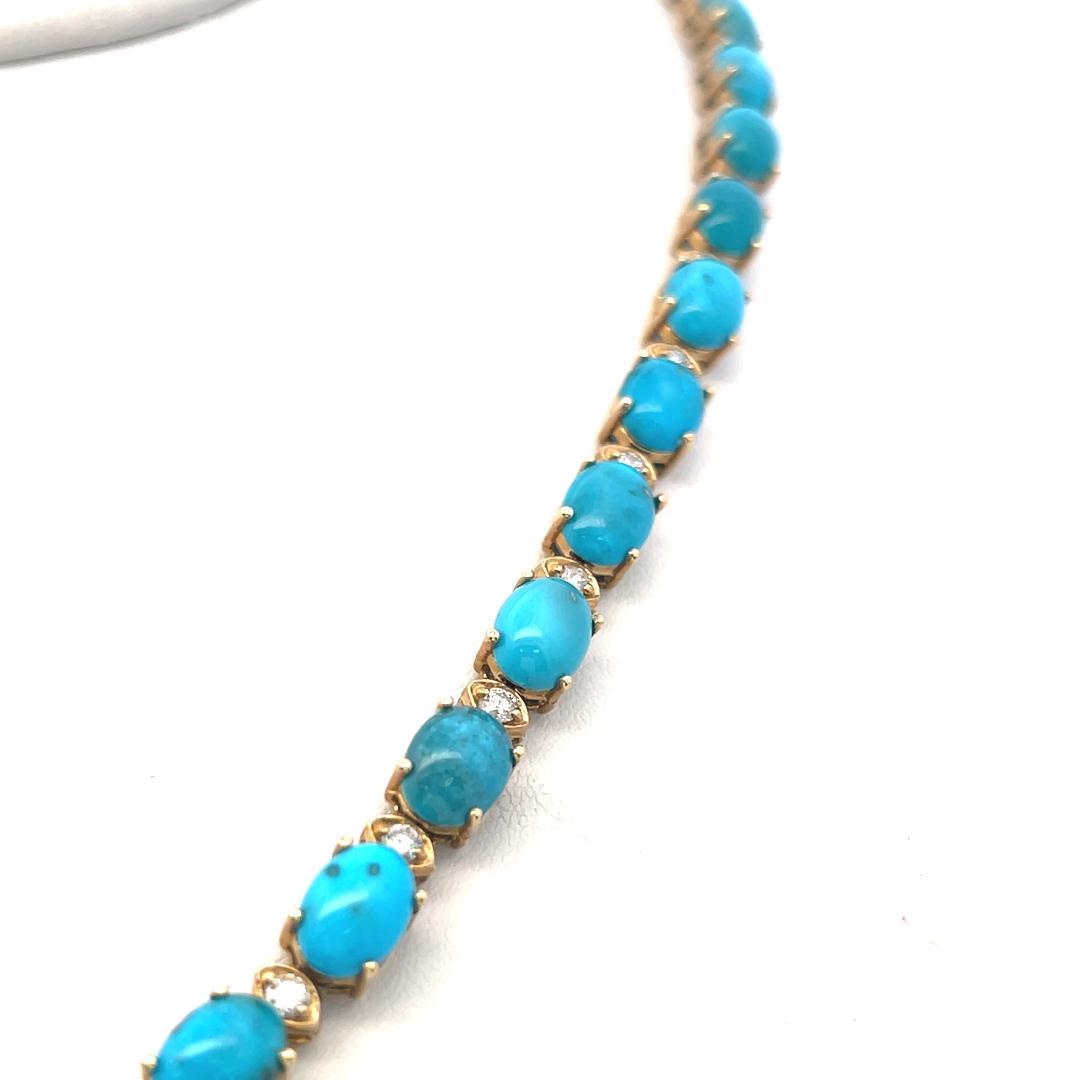 14K Yellow Gold Pendant Necklace 5.13ct Round G VS Diamonds & 60.65ct Turquoise