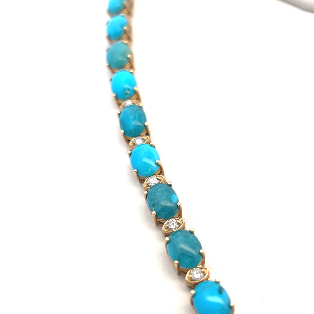 14K Yellow Gold Pendant Necklace 5.13ct Round G VS Diamonds & 60.65ct Turquoise