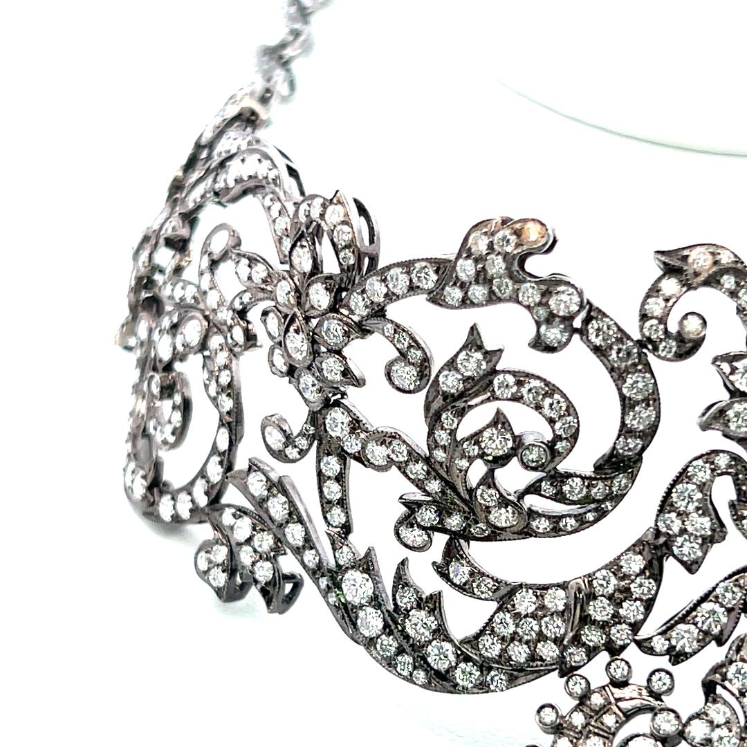 18K White Gold Choker Necklace with 22 Carat Round I VS Diamonds 14 Inch