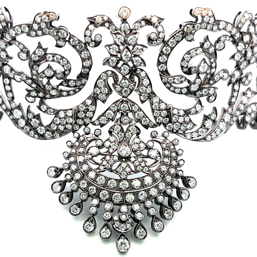 18K White Gold Choker Necklace with 22 Carat Round I VS Diamonds 14 Inch