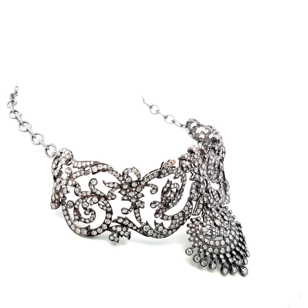 18K White Gold Choker Necklace with 22 Carat Round I VS Diamonds 14 Inch