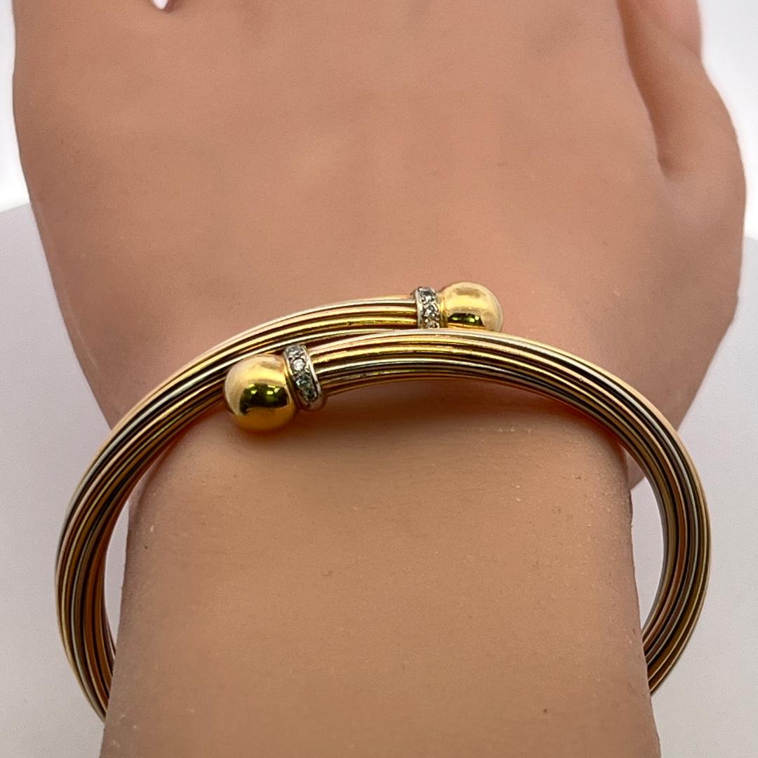 Vintage 18K Two Tone Gold Bangle Bracelet with 0.15 Carat Round K-I1 Diamonds