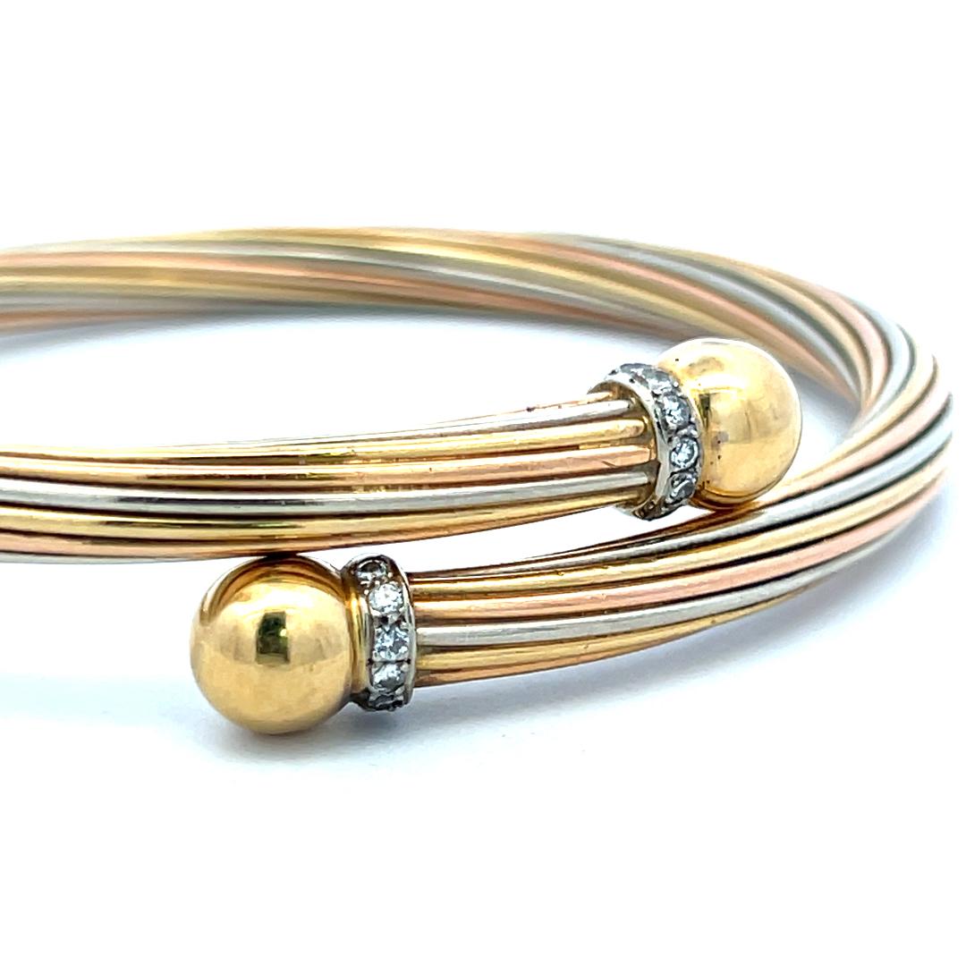 Vintage 18K Two Tone Gold Bangle Bracelet with 0.15 Carat Round K-I1 Diamonds