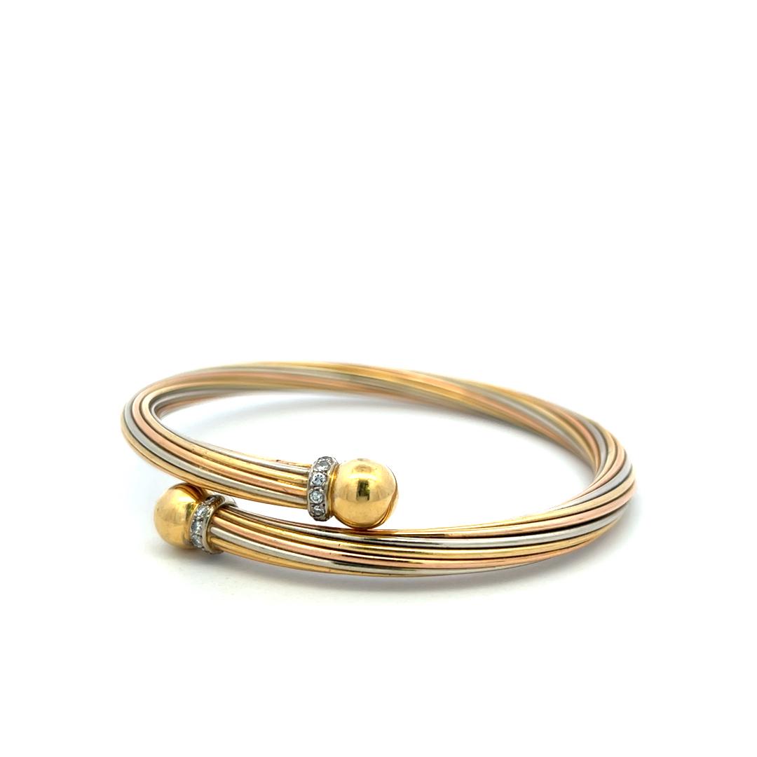 Vintage 18K Two Tone Gold Bangle Bracelet with 0.15 Carat Round K-I1 Diamonds