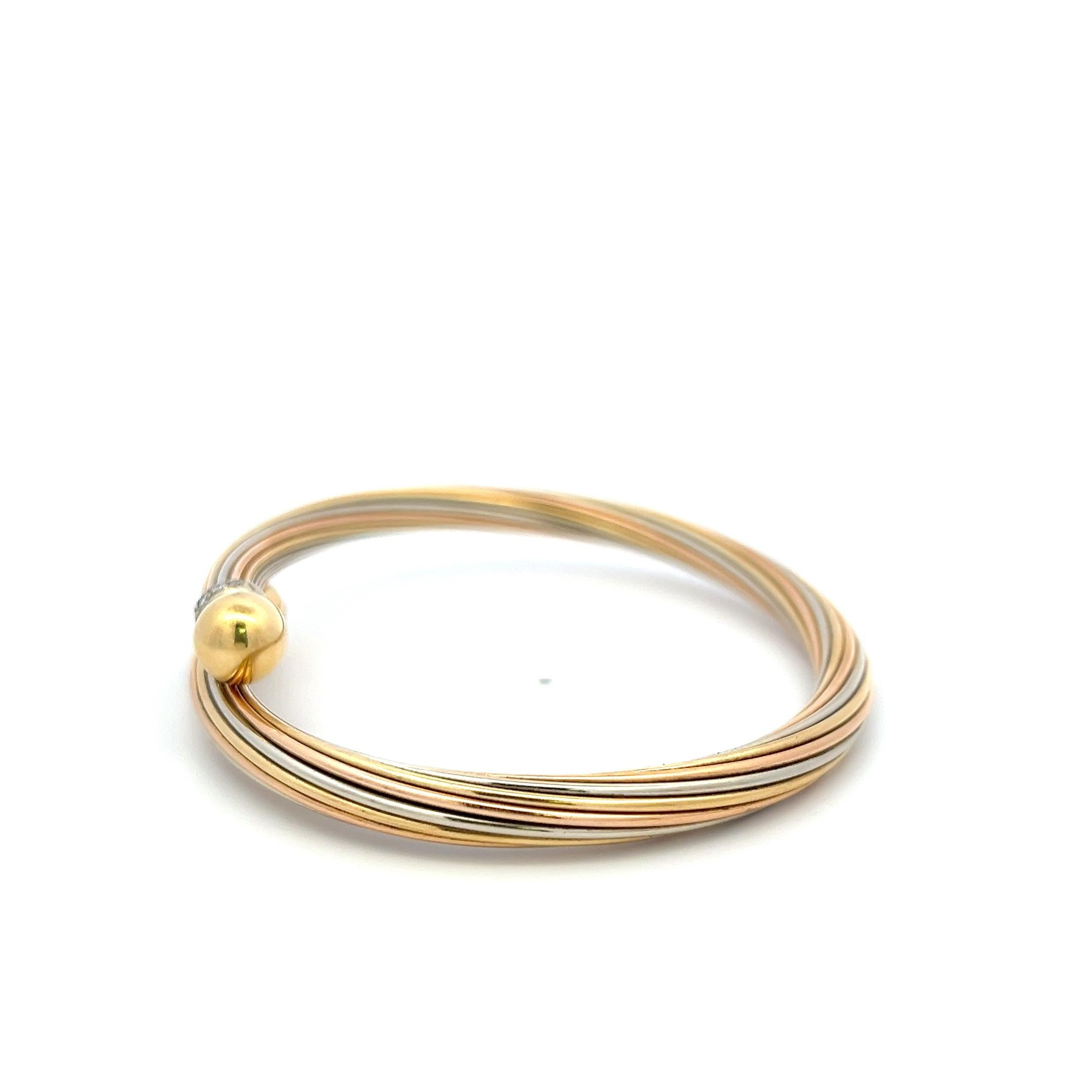 Vintage 18K Two Tone Gold Bangle Bracelet with 0.15 Carat Round K-I1 Diamonds