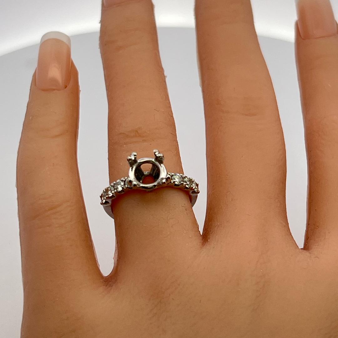 14K White Gold Semi Mount Ring with 0.4ct Round I VS Diamonds Fits 7.90x7.85mm