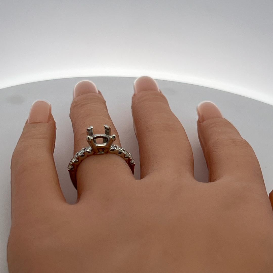 14K White Gold Semi Mount Ring with 0.4ct Round I VS Diamonds Fits 7.90x7.85mm