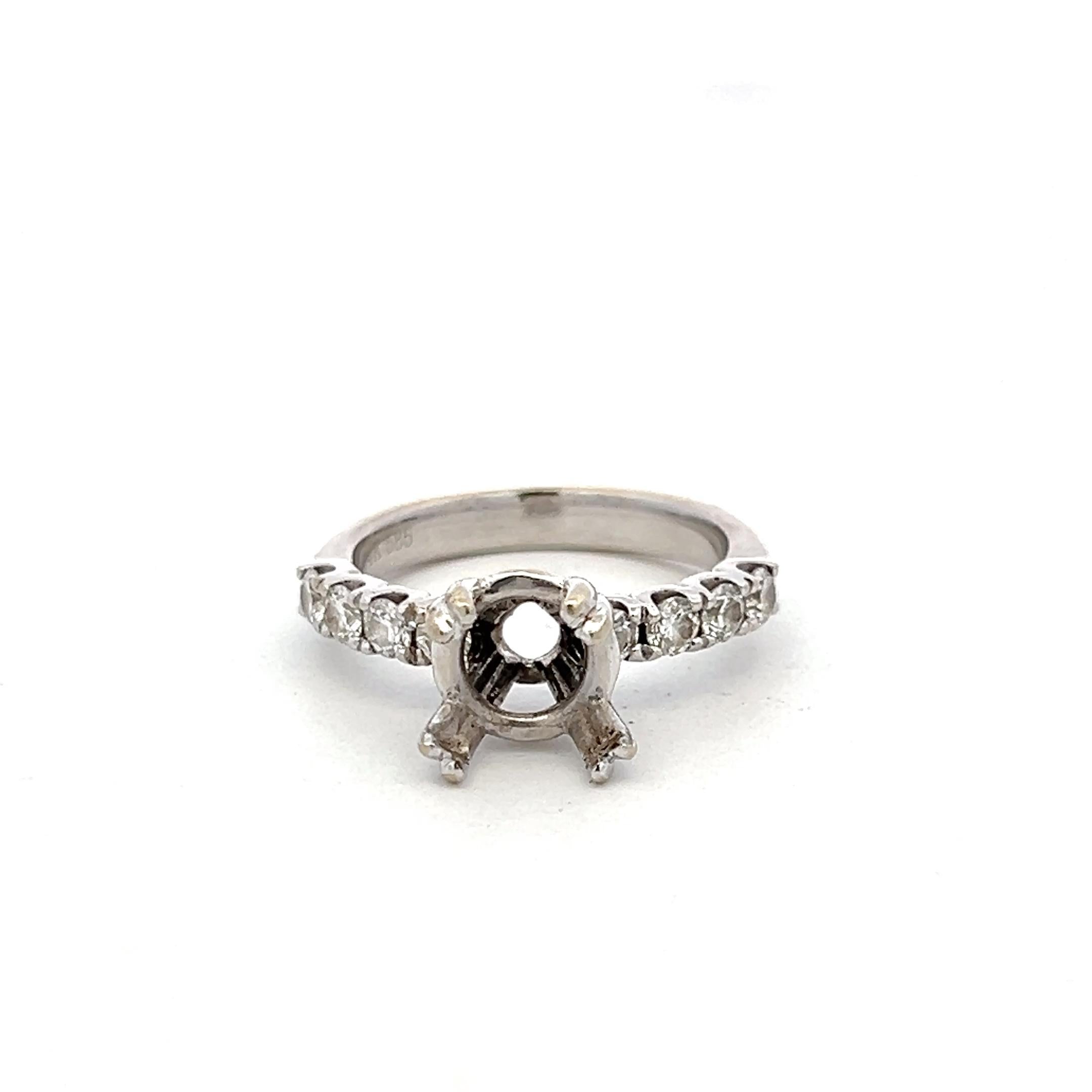 14K White Gold Semi Mount Ring with 0.4ct Round I VS Diamonds Fits 7.90x7.85mm