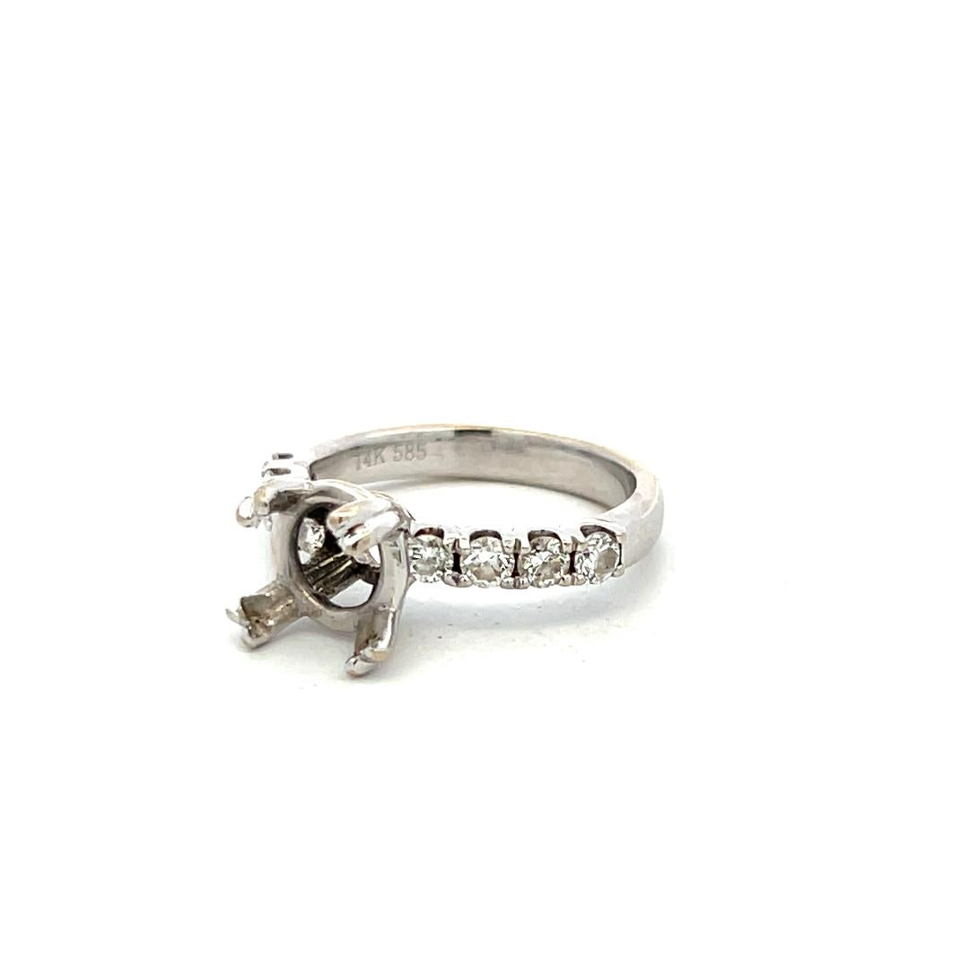 14K White Gold Semi Mount Ring with 0.4ct Round I VS Diamonds Fits 7.90x7.85mm