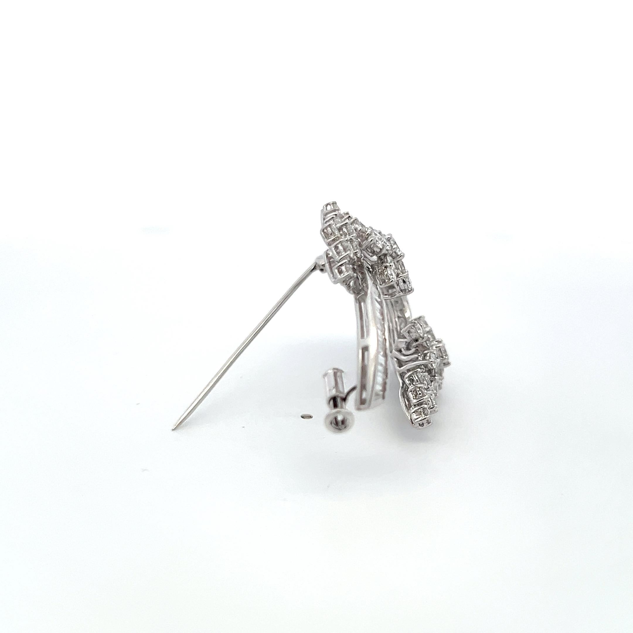 18K YG Pin Brooch with 3.76 Carat Round & Tapered Baguette Shape Diamonds