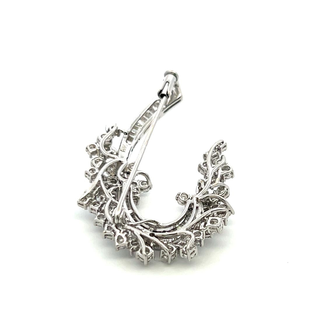 18K YG Pin Brooch with 3.76 Carat Round & Tapered Baguette Shape Diamonds
