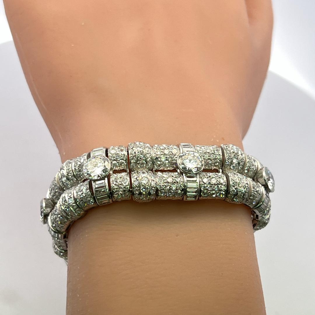 Vintage Platinum Art-Deco Bracelet with 29.4ct Old European & Baguette Diamonds