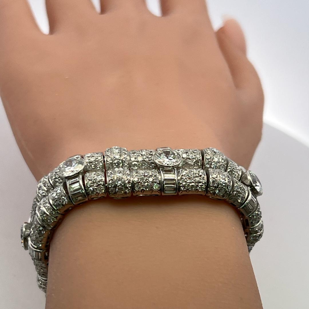 Vintage Platinum Art-Deco Bracelet with 29.4ct Old European & Baguette Diamonds