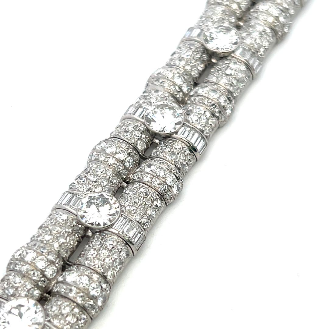 Vintage Platinum Art-Deco Bracelet with 29.4ct Old European & Baguette Diamonds