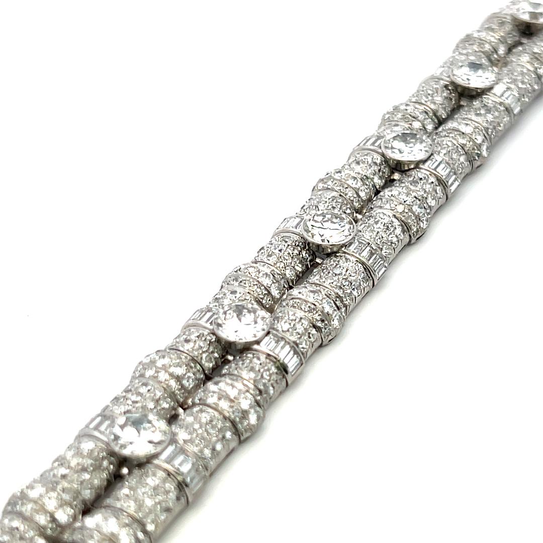 Vintage Platinum Art-Deco Bracelet with 29.4ct Old European & Baguette Diamonds