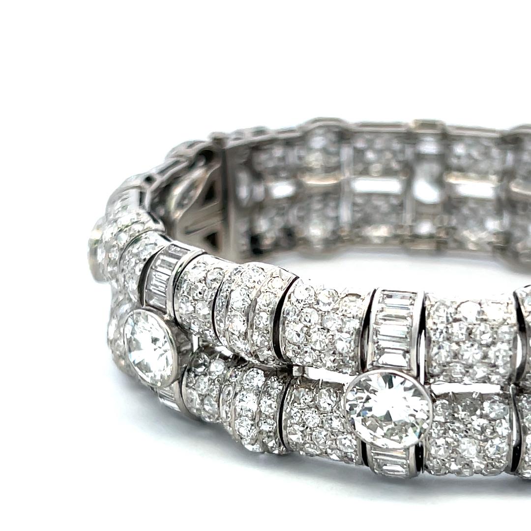 Vintage Platinum Art-Deco Bracelet with 29.4ct Old European & Baguette Diamonds