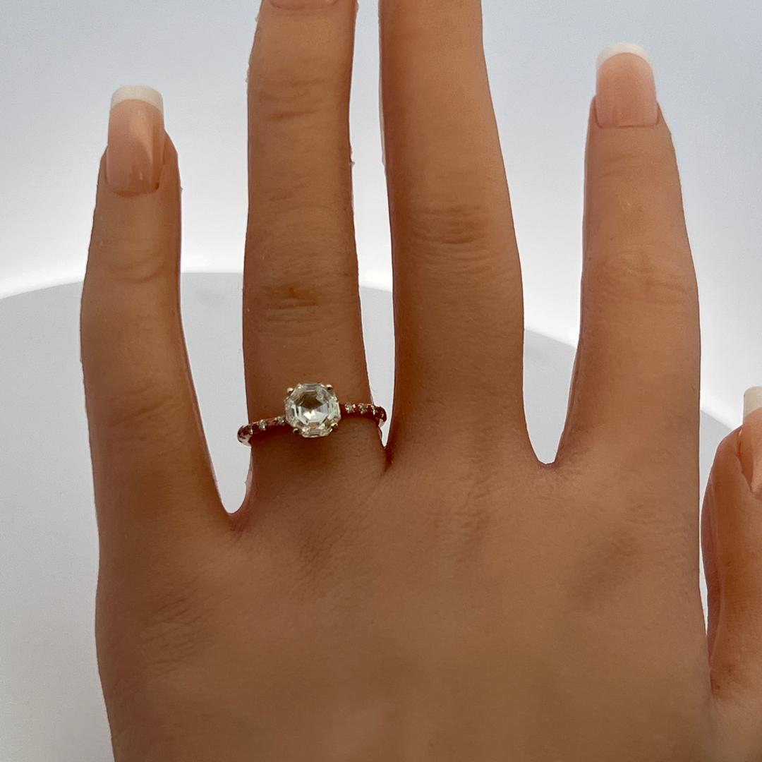 14K Rose Gold Engagement Ring 1.75 Carat Octagonal & Round Diamonds J SI2 GIA