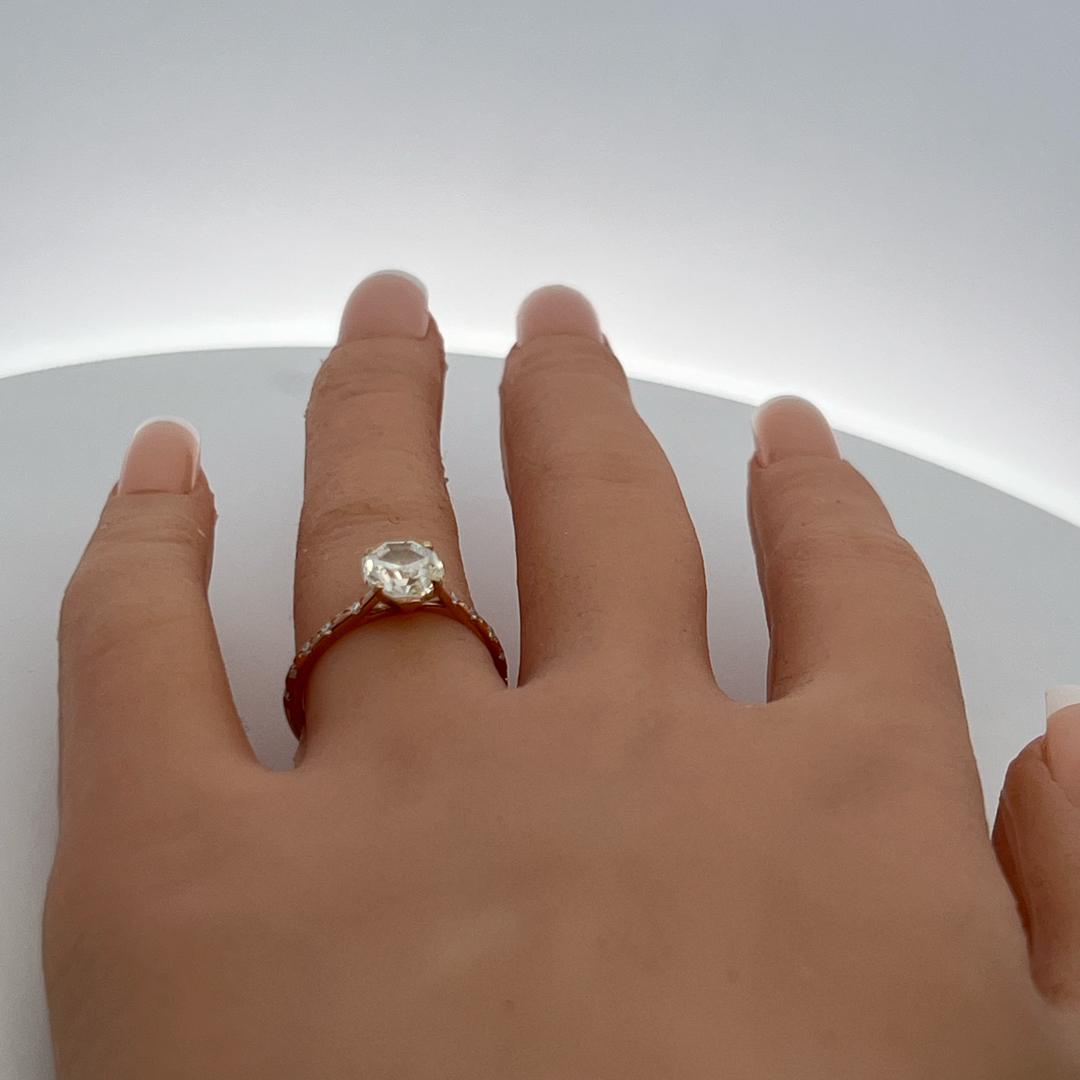 14K Rose Gold Engagement Ring 1.75 Carat Octagonal & Round Diamonds J SI2 GIA