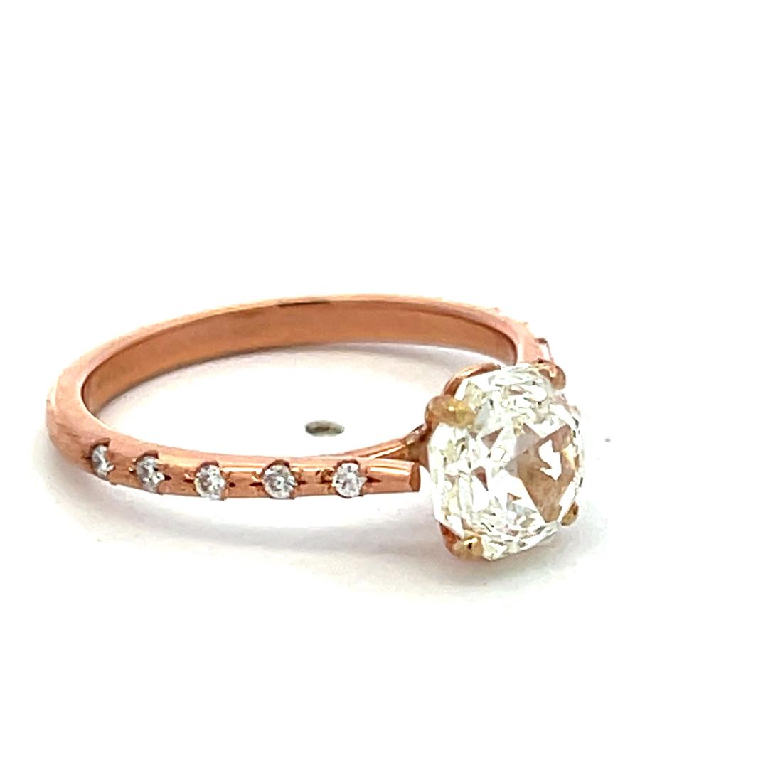 14K Rose Gold Engagement Ring 1.75 Carat Octagonal & Round Diamonds J SI2 GIA