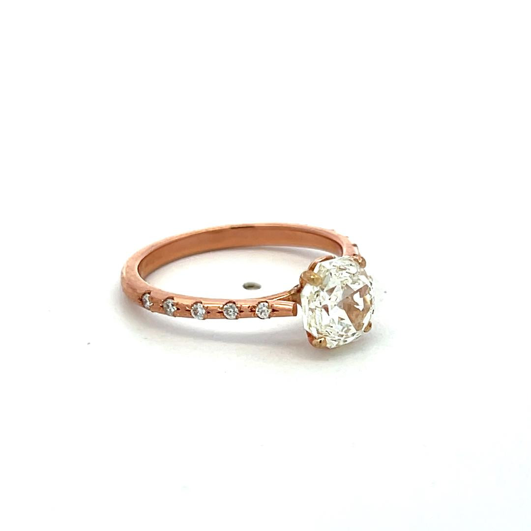 14K Rose Gold Engagement Ring 1.75 Carat Octagonal & Round Diamonds J SI2 GIA