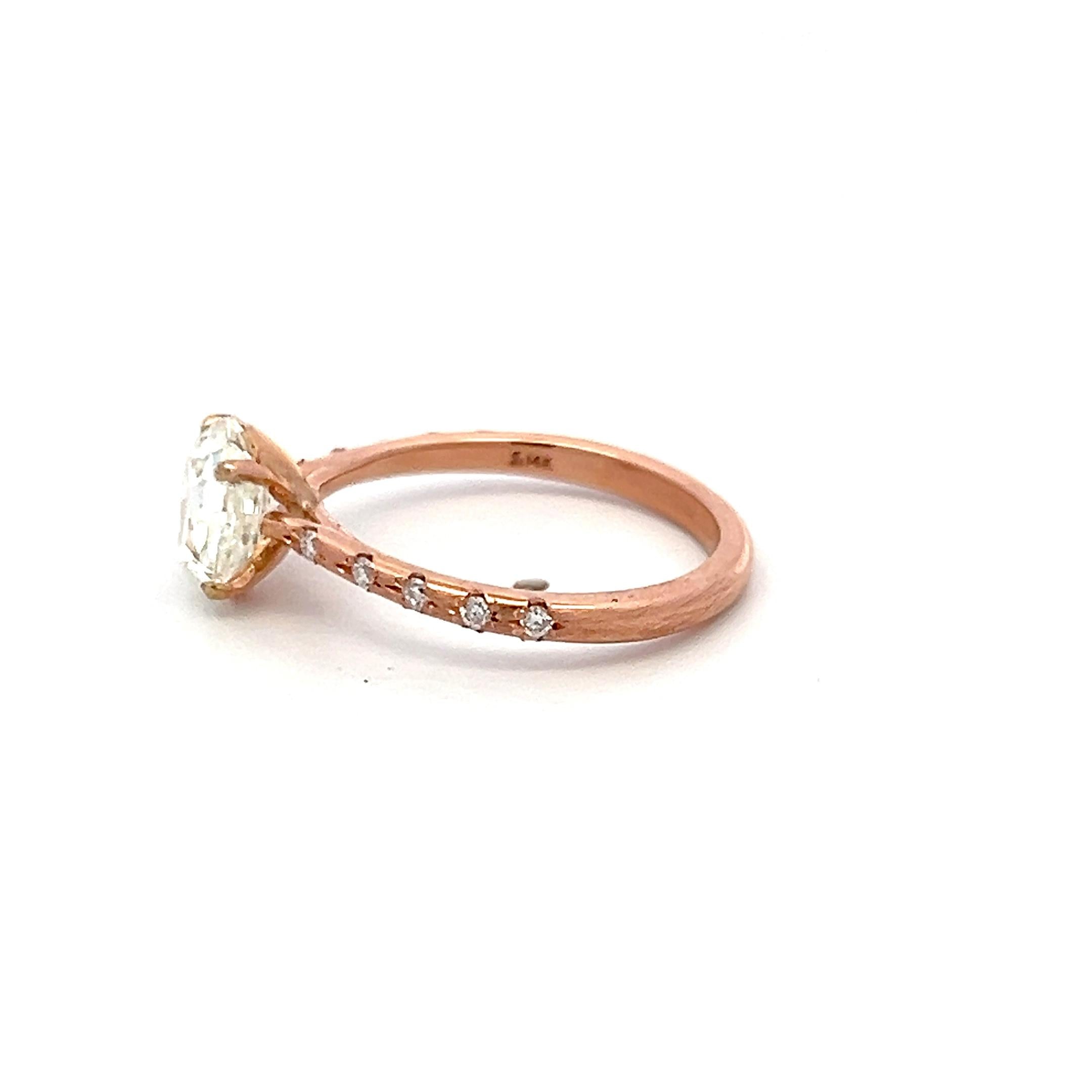14K Rose Gold Engagement Ring 1.75 Carat Octagonal & Round Diamonds J SI2 GIA