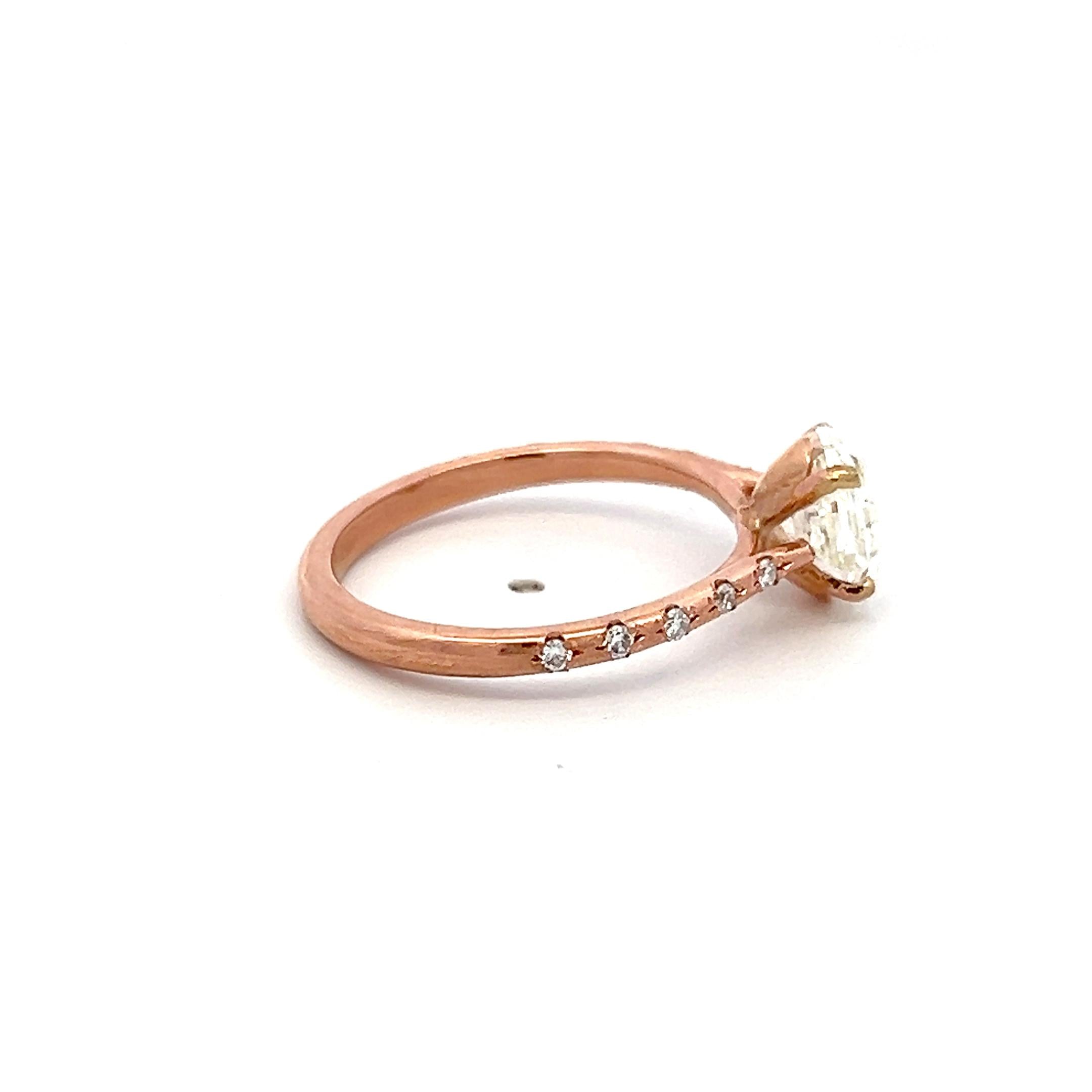 14K Rose Gold Engagement Ring 1.75 Carat Octagonal & Round Diamonds J SI2 GIA