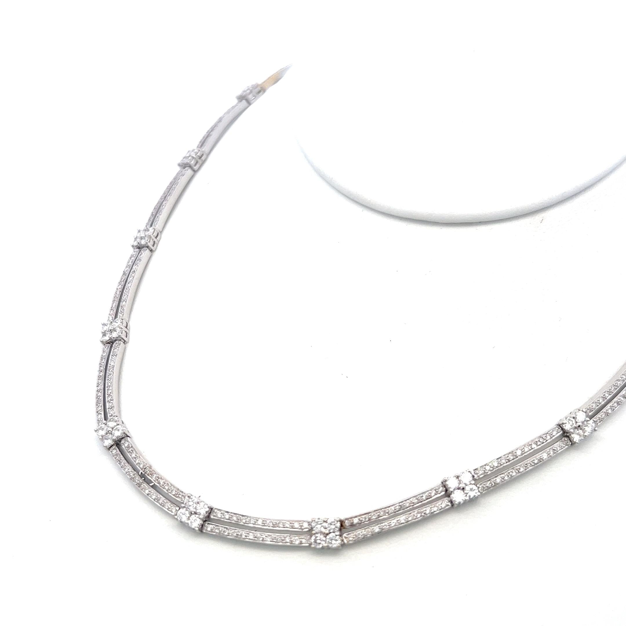 Vintage 18K White Gold Link Necklace with 5 Carat Round F-SI Diamonds