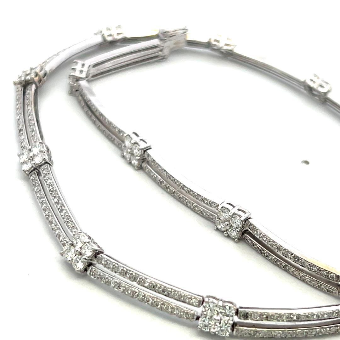 Vintage 18K White Gold Link Necklace with 5 Carat Round F-SI Diamonds